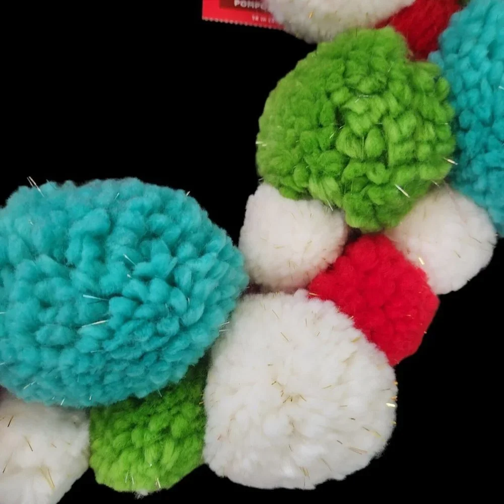 NEW Pom Pom Christmas Wreath‎ Colorful Cheerful 12